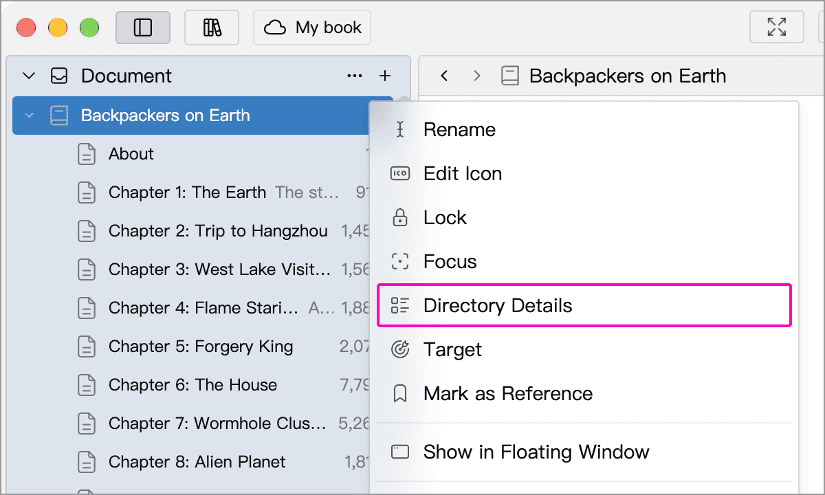 Directory Details highlighted in the context menu