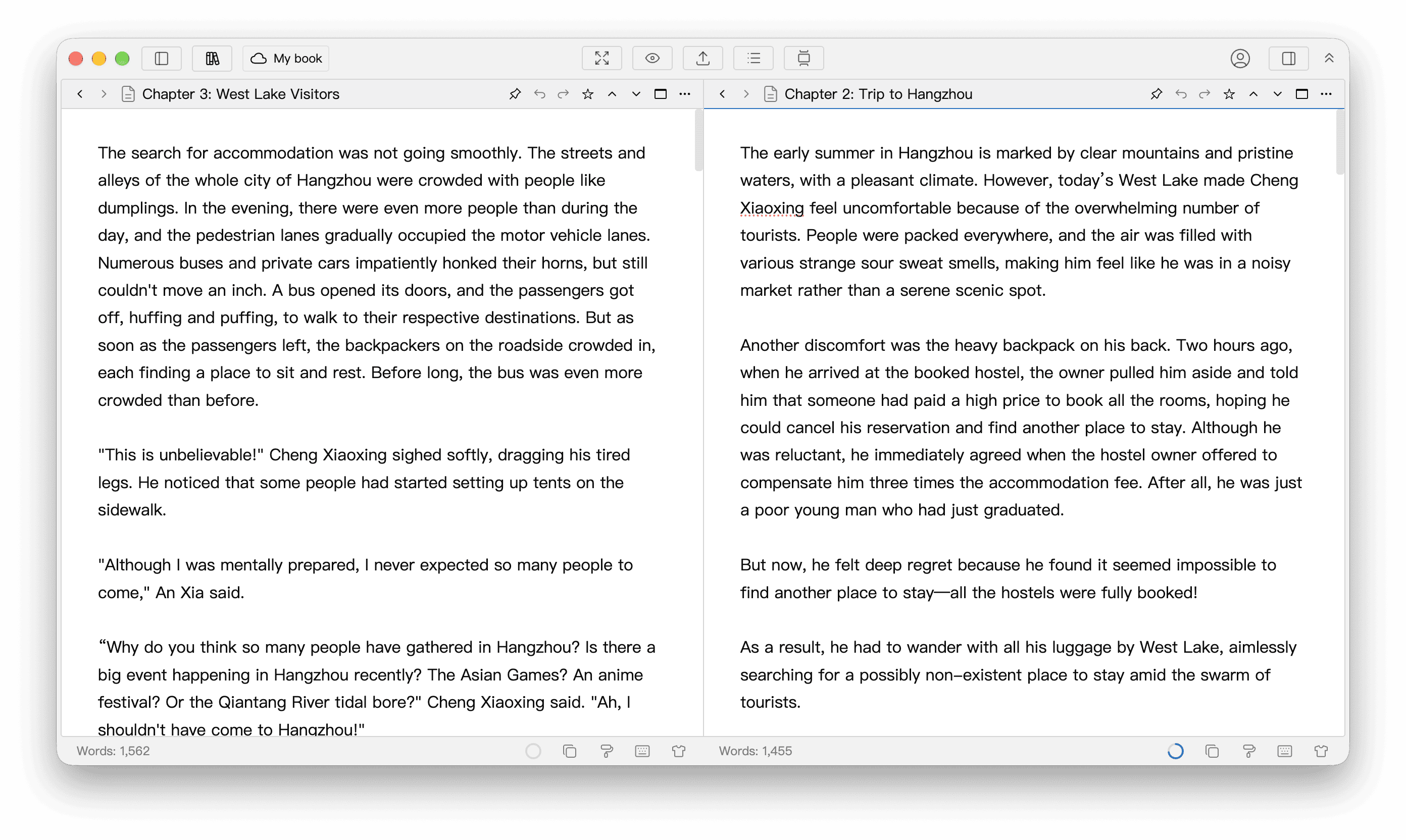 Two editors in a side-by-side split