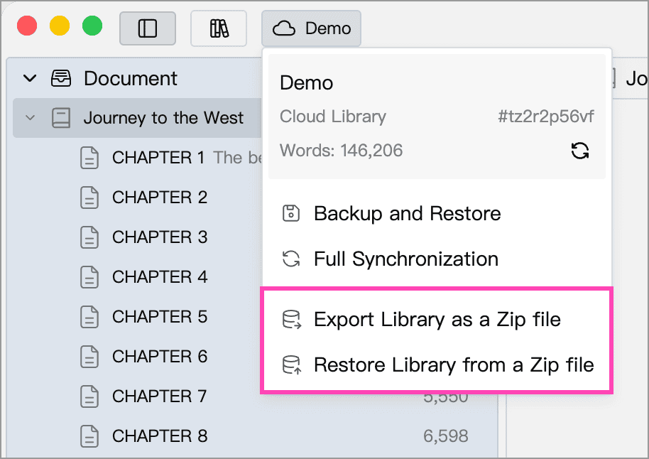 Import and export a Zip file