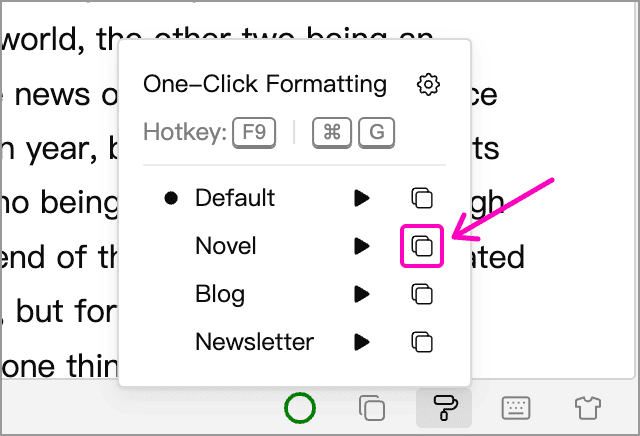 Format and Copy on the Fly button beside the Novel scheme