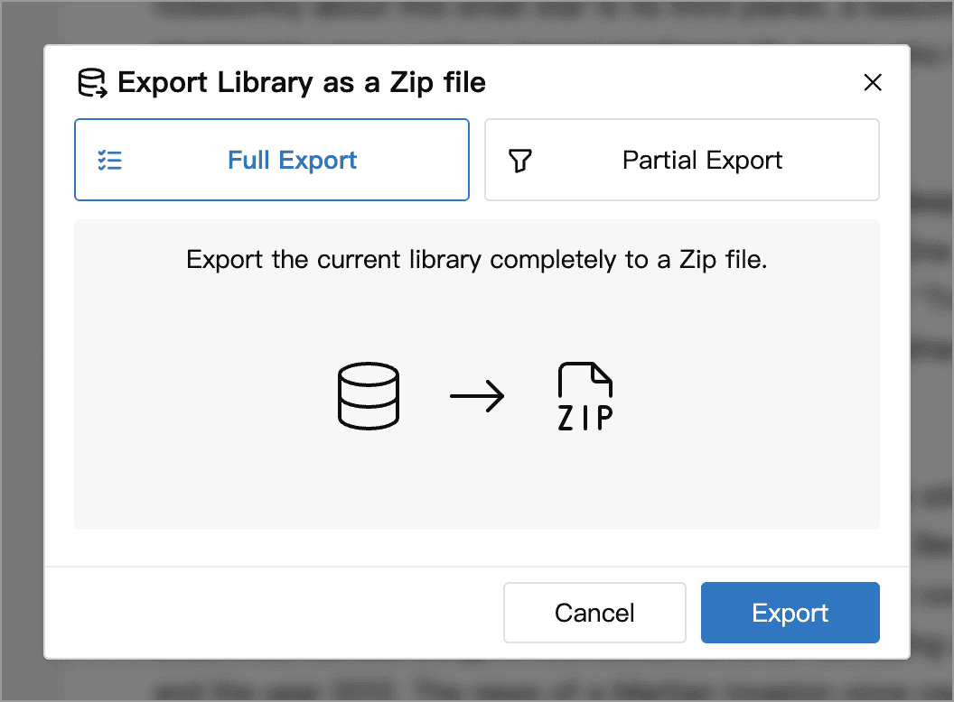 Choose Full Export and click Export