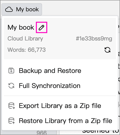 The rename button beside the Cloud Library name