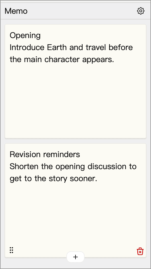 Memo cards for a summary and revision reminders