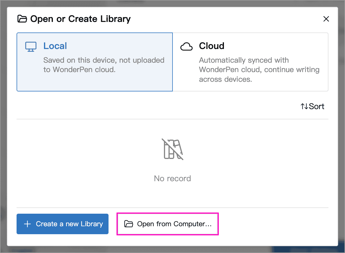 Open an existing Library from the Local list