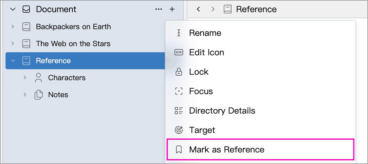 Mark as Reference in the directory tree context menu