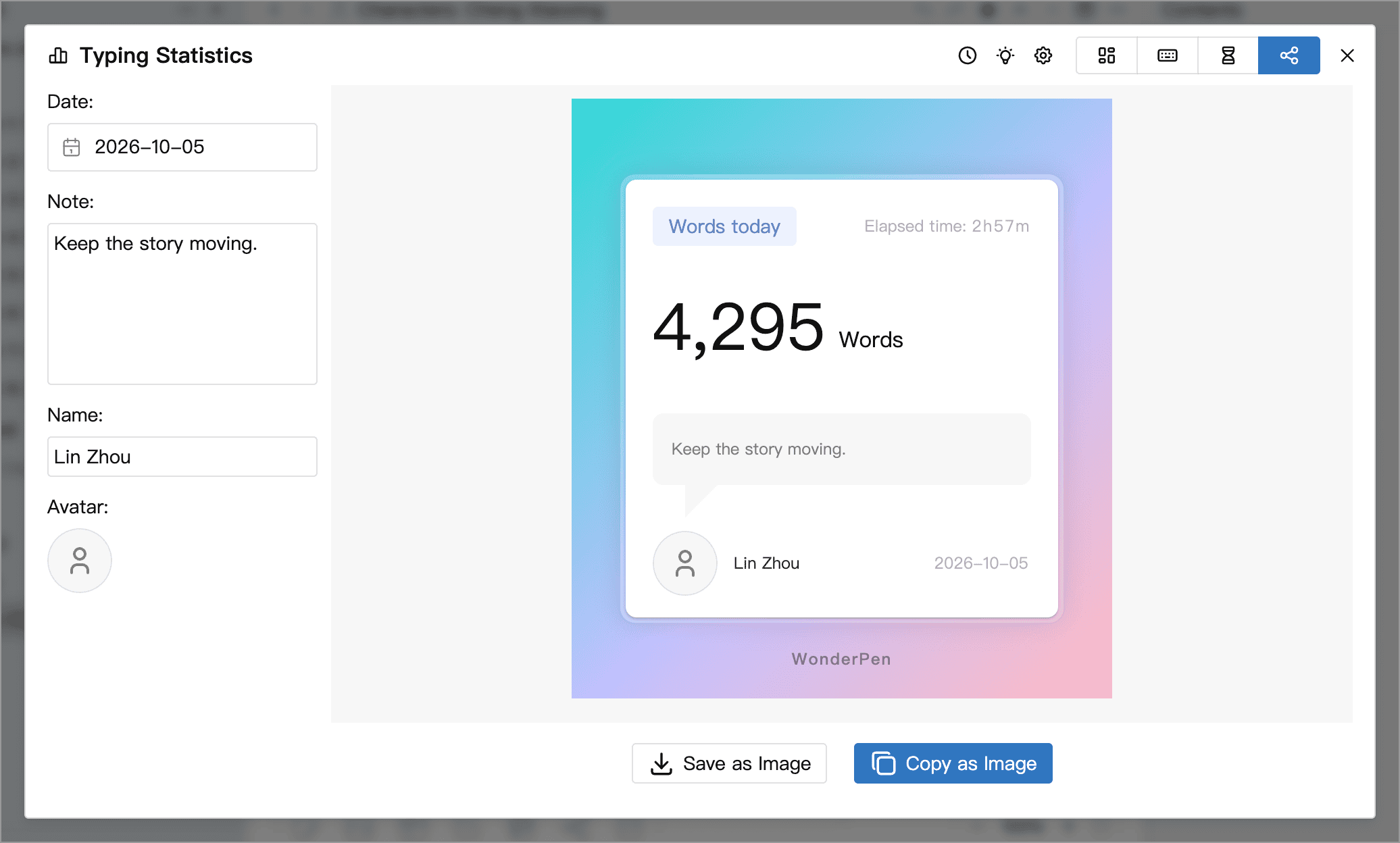 Share card options and preview