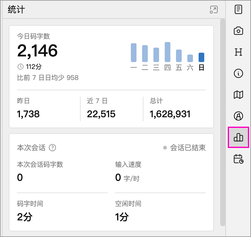 右边栏统计面板及工具栏入口