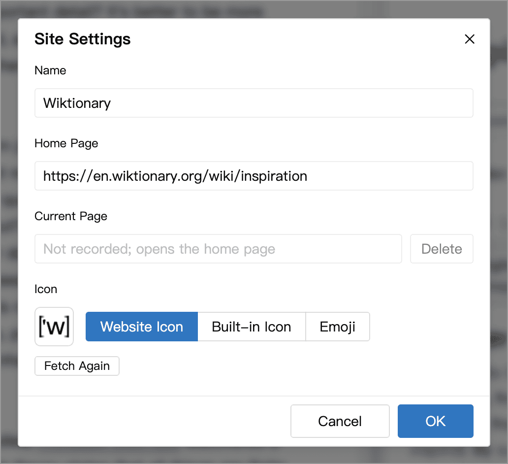 Pinned site settings