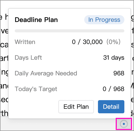 Writing plan progress ring and summary in the status bar