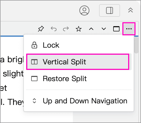 Vertical Split in the ellipsis menu