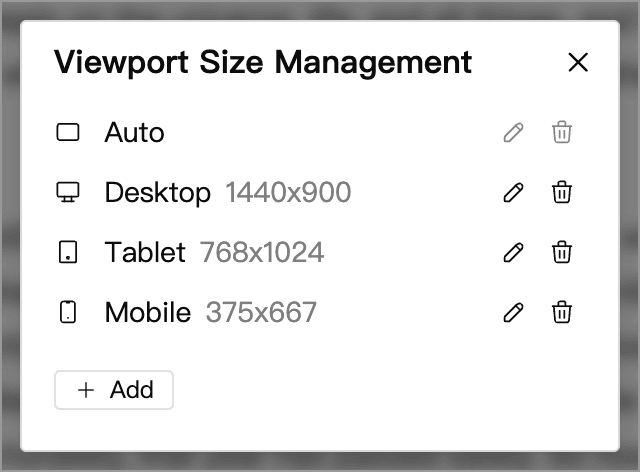 Manage preview viewport sizes