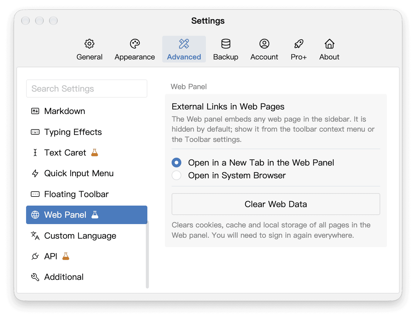 Web Panel settings