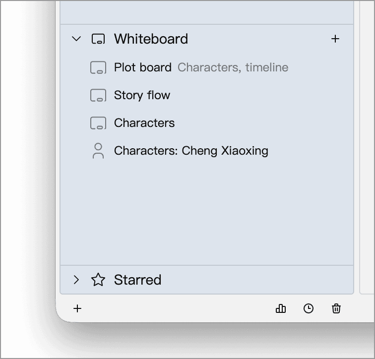 Whiteboard panel and the create button